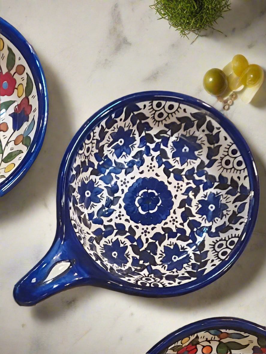 Handmade Ceramic Serving Pan 5 Inch Appetizer & Snack Dish Multiple Floral & Blue Rose Designs