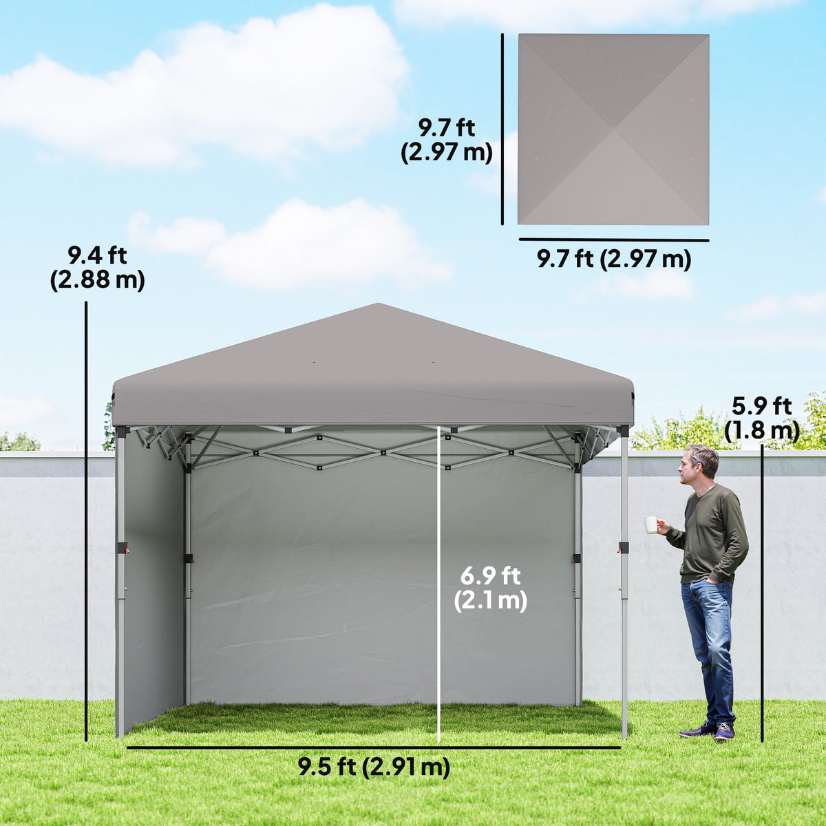 10' x 10' Pop Up Canopy with Sidewalls, Roller Bag, Height Adjustable Instant Tent for Outdoor, Garden, Patio, Black