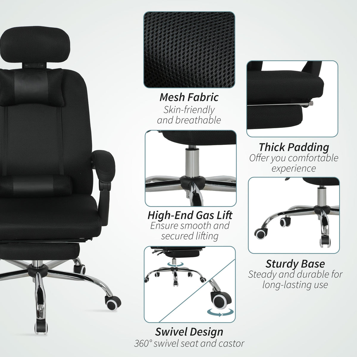 Ergonomic Executive High Back Office Chair with Footrest,Lumbar Support,Grey