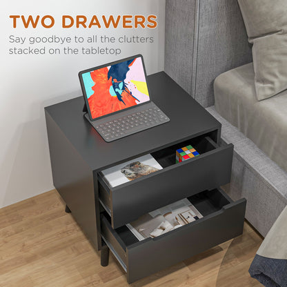 Nightstand, Bedside Table with 2 Drawers, Modern Side End Table with Solid Wood Legs for Bedroom, White