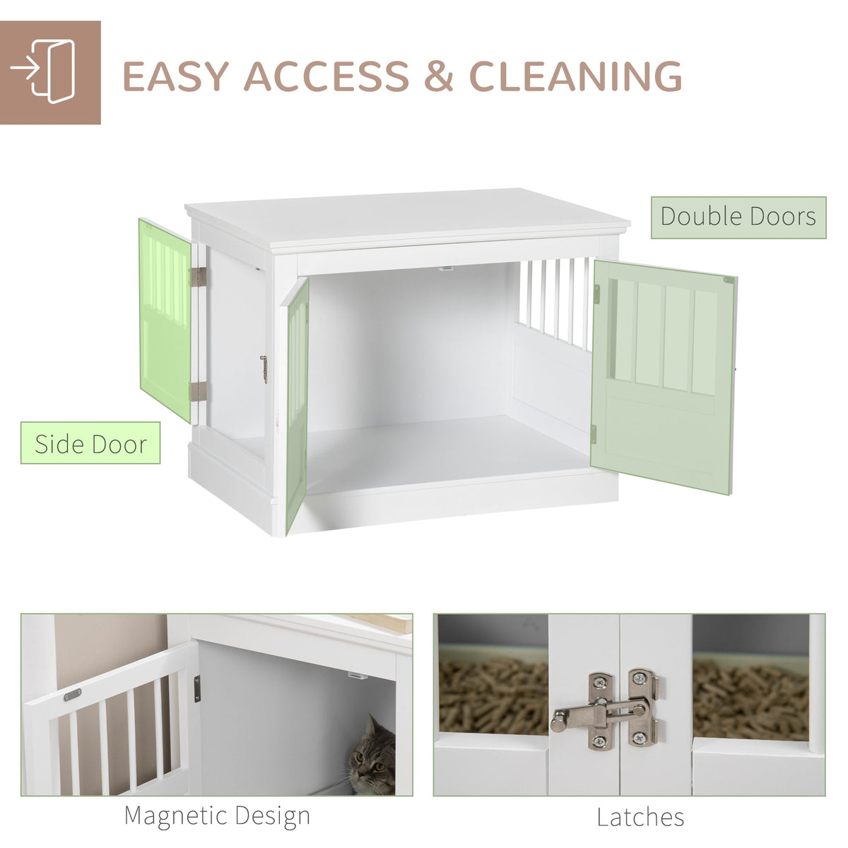 31" Dog Crate Furniture End Table with Three Doors for Small Dogs, Coffee