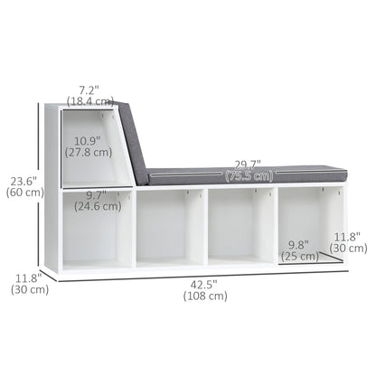 Multi-Purpose Bookshelf with 5 Cubes, 5-Cubby Bookcase with Cushioned Reading Nook and Storage Shelves, Blue