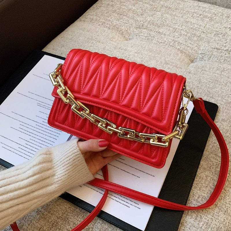Ruched Chain Strap Handbag
