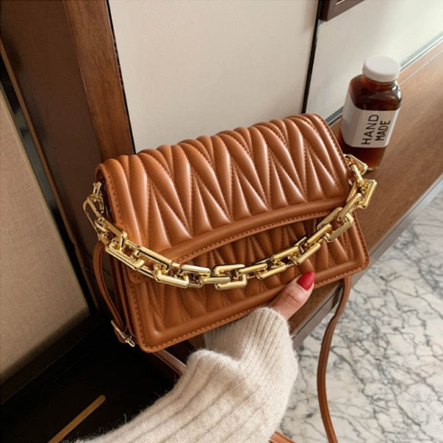 Ruched Chain Strap Handbag