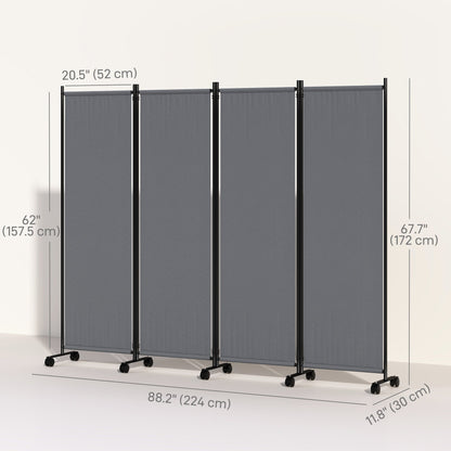 Folding Room Divider, Privacy Screen for Home Office Bedroom, 5.6FT Tall, Dark Grey