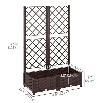 Raised Garden Bed with Trellis, Plastic Raised Flower Bed with Drainage Holes and Drain Plugs, 16" x 16" x 48"