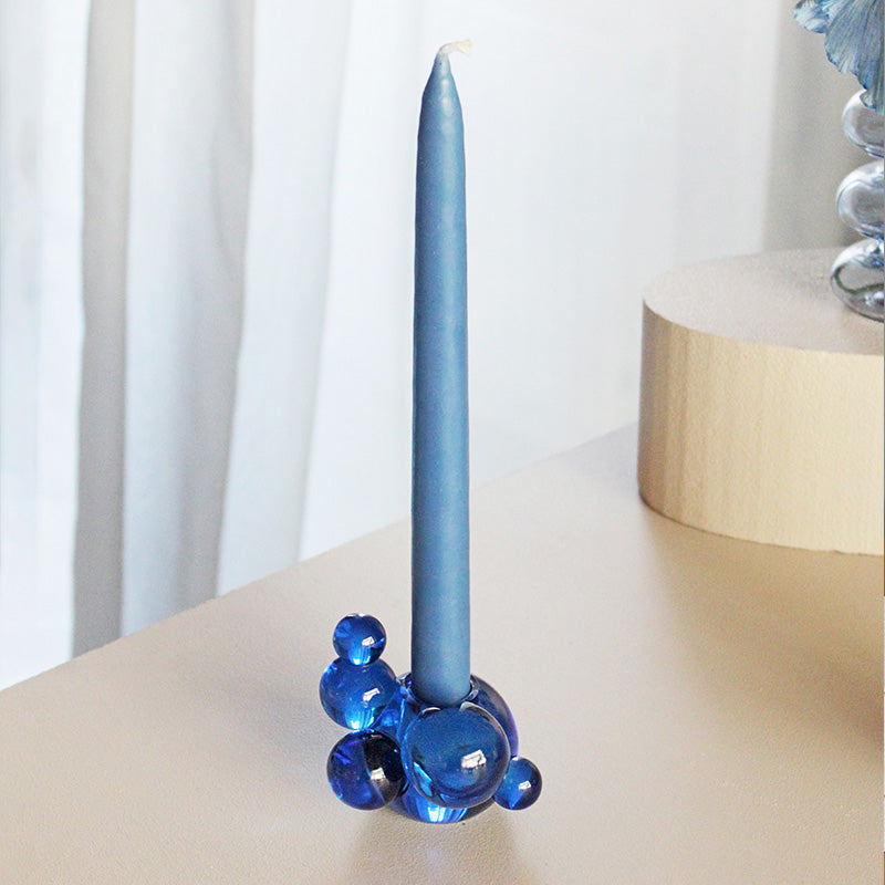 Bubble Crystal Glass Candle Holder - Cobalt Blue Decorative Sculpture