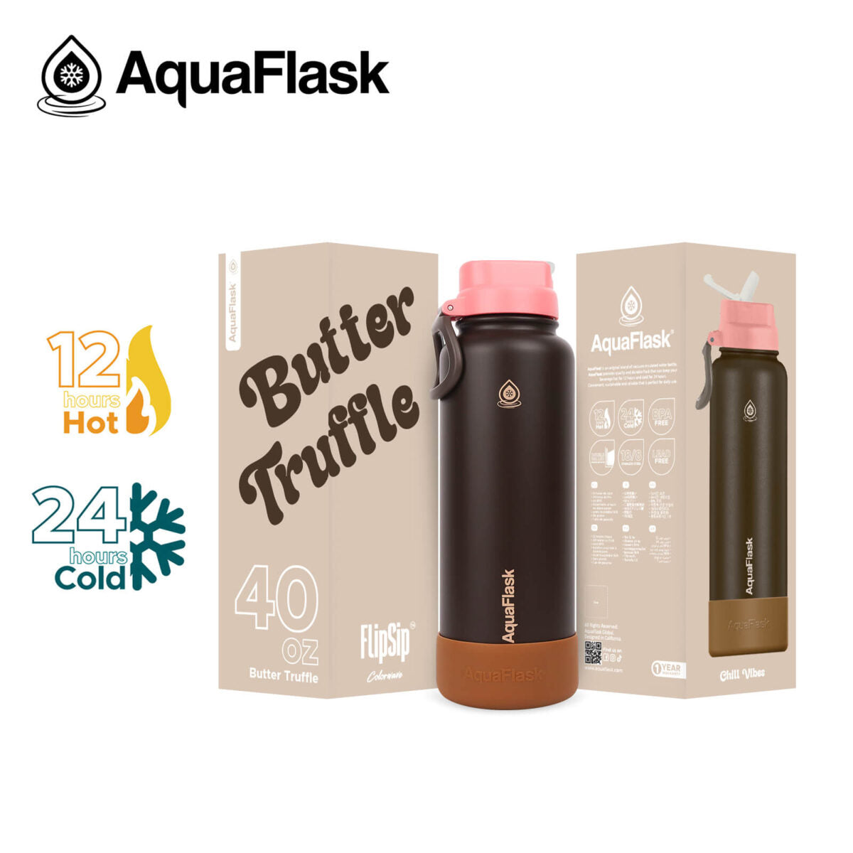 AquaFlask Colorwave 40oz Flip Sip Bottle – Insulated Stainless Steel Water Flask