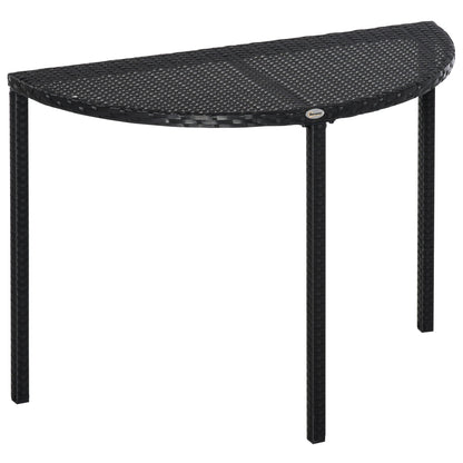 Half Round Side Table, PE Rattan Coffee Table with Metal Frame for Patio, Garden, Balcony, Black
