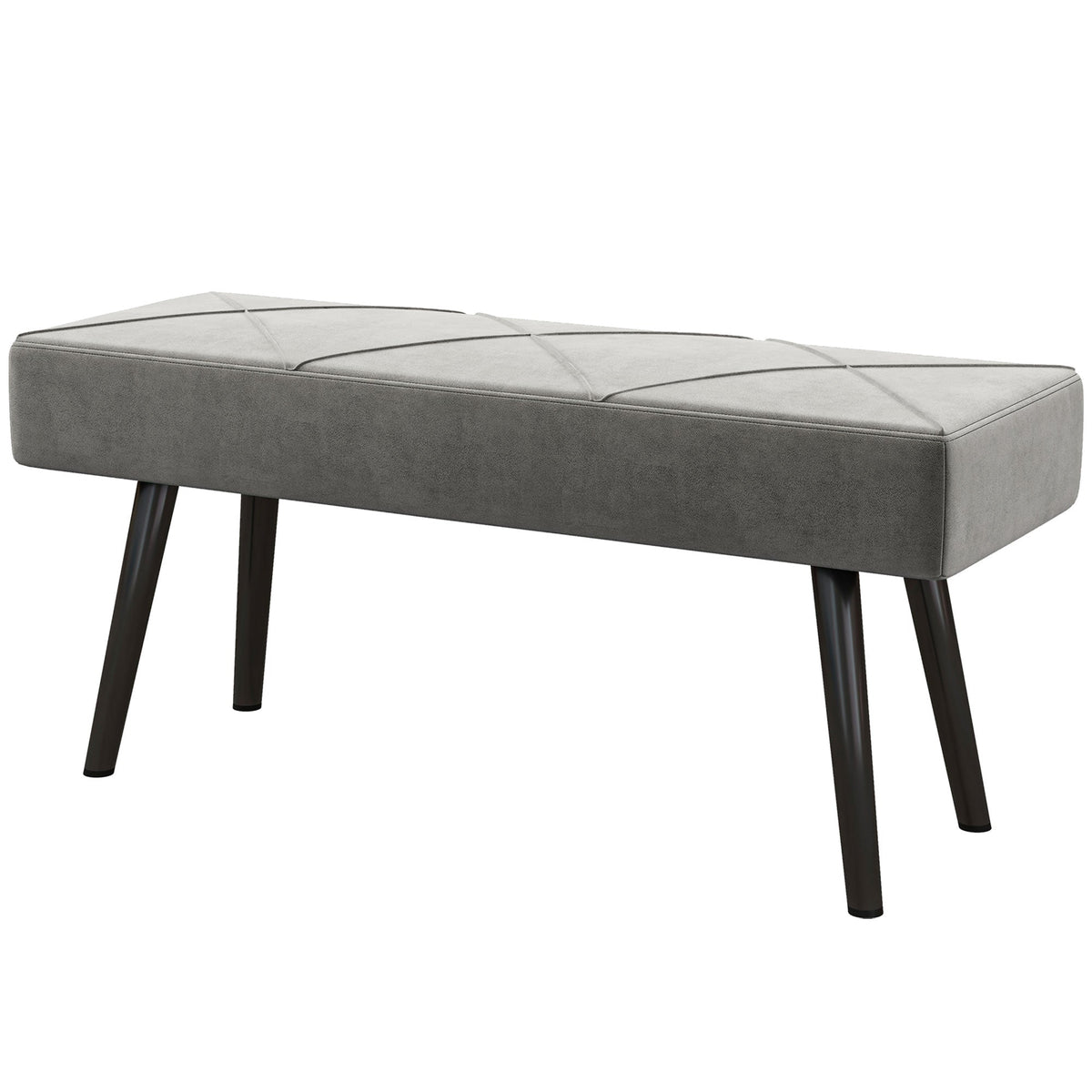 39 Inches Upholstered Bedroom Bench, Modern End of Bed Bench with Steel Legs, Cream White