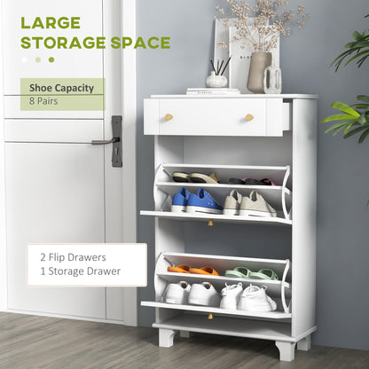 Slim Shoe Storage with 2 Flip Drawers and Adjustable Shelves Shoe Cabinet Organizer for 8 Pair, Black