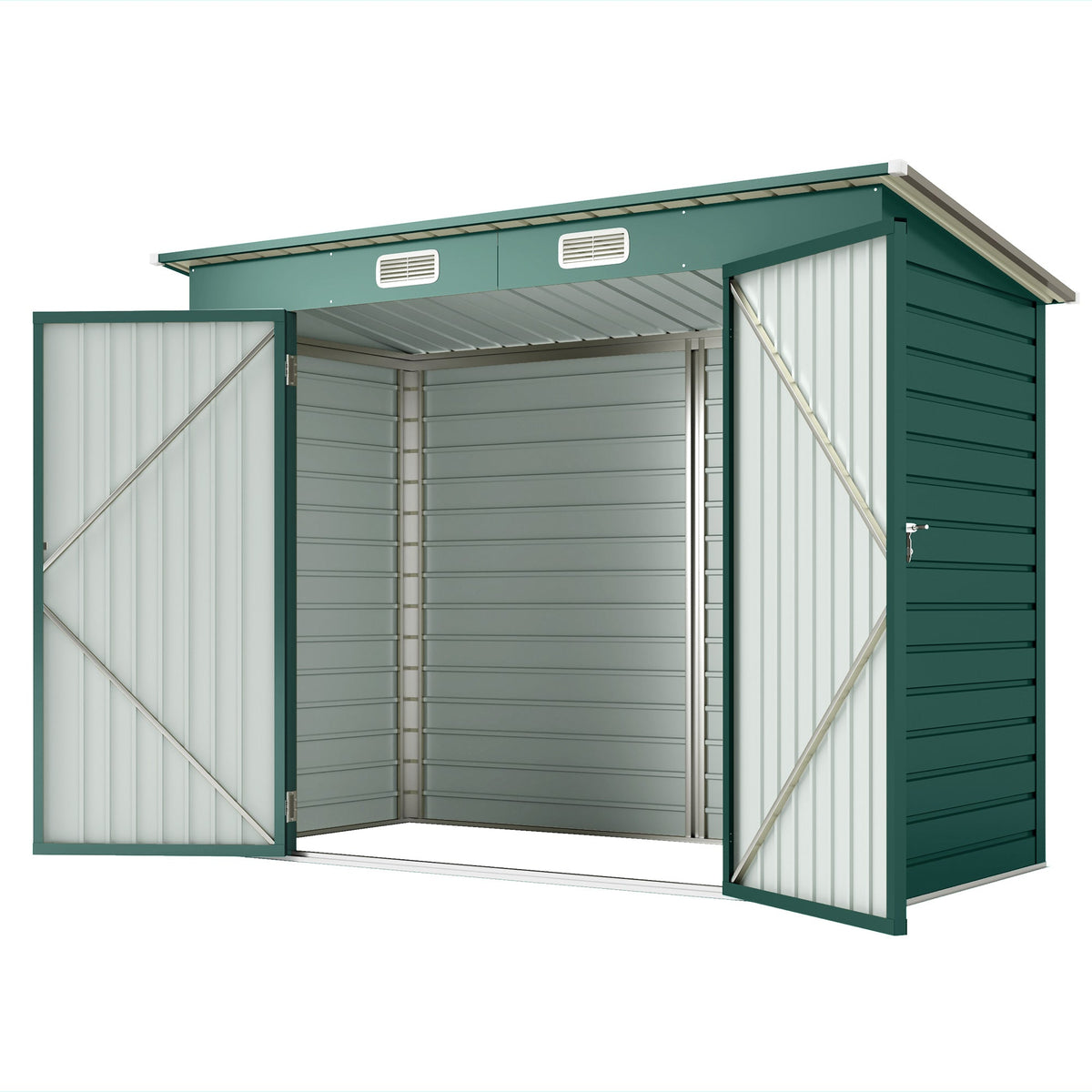 8 x 4FT Galvanized Garden Storage Shed, Metal Outdoor Shed with Double Doors and 2 Vents, Oak