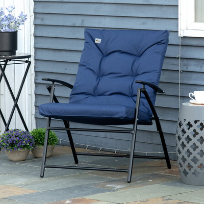 Foldable Lounge Chair, Fabric Upholstered Recliner, Outdoor Lounger with Armrest, Metal Frame for Backyard, Black