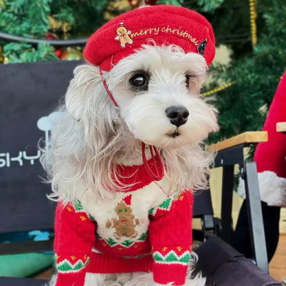 Gingerbread Christmas Dog Sweater – Holiday Knit Winter Outfit for Dogs