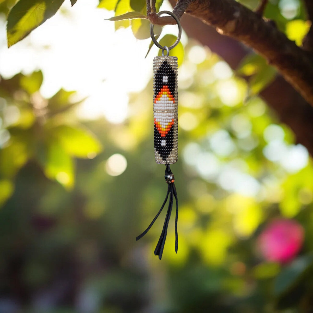 Silver Handcrafted Beaded Keychain