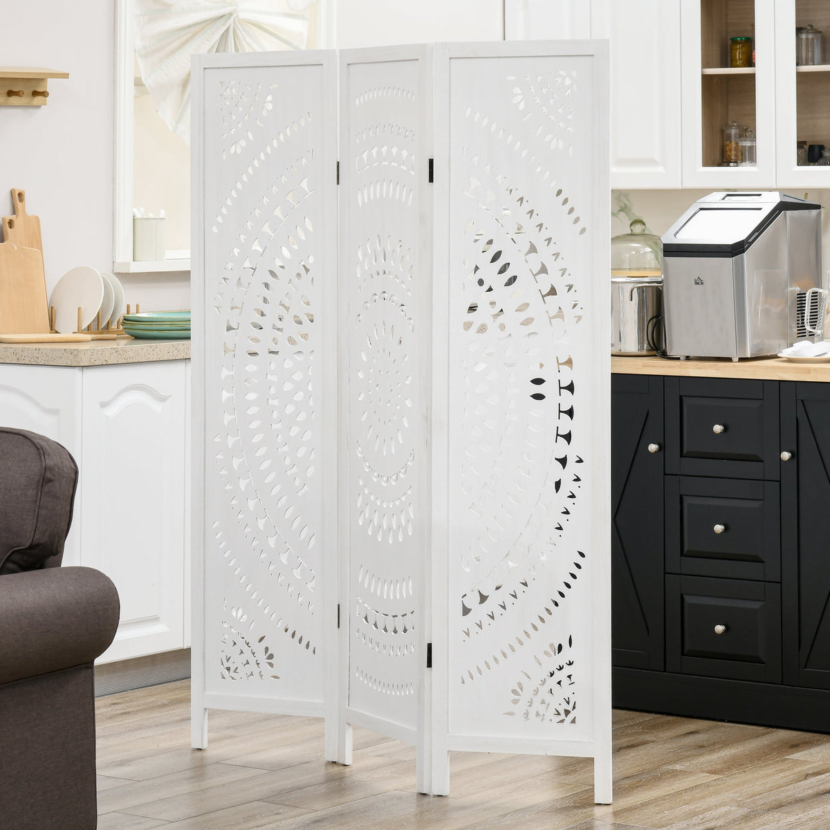 3 Panel Room Divider, 5.6 Ft Tall Portable Folding Privacy Screen, Wood Partition Wall Divider for Home Office, White