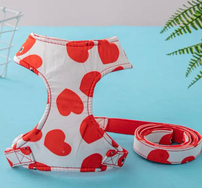 Heart Print Dog Harness and Leash Set | Dog Walking Outfit