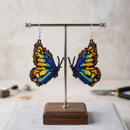 Blue Beaded Butterfly Wing Earrings