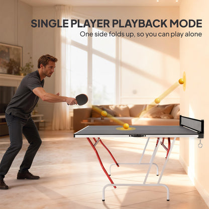9' x 5' Full Size Table Tennis Table, Folding Ping Pong Table with Paddles and Balls, Dark Grey