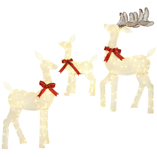 3 Piece Lighted Christmas Reindeer Family, 55" Light Up Deer, Outdoor Holiday Decor with LED Lights, Stakes, Zip Ties