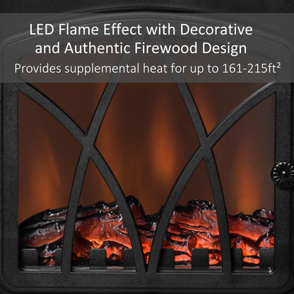 Free Stand Electric Fireplace Stove Heater with Adjustable LED Flame Effect and Front Door, 750W/1500W, Black