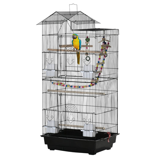 39" Bird Cage for Budgie, Cockatiel, Conure, Small Birds, with Ladder, Swing, Toys, Perches, Tray, Feeding Bowls, Handle