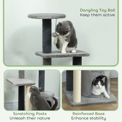 Cat Tree Cat Tower Multi-Level with Sisal Scratching Post for Kittens and Adults Grey Large 41"H