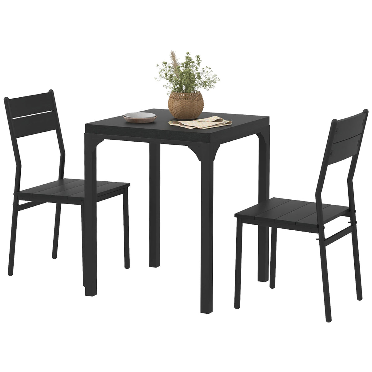 Dining Table Set for 2, 3 Piece Kitchen Table and Chairs with Metal Legs for Small Spaces, Natural Wood