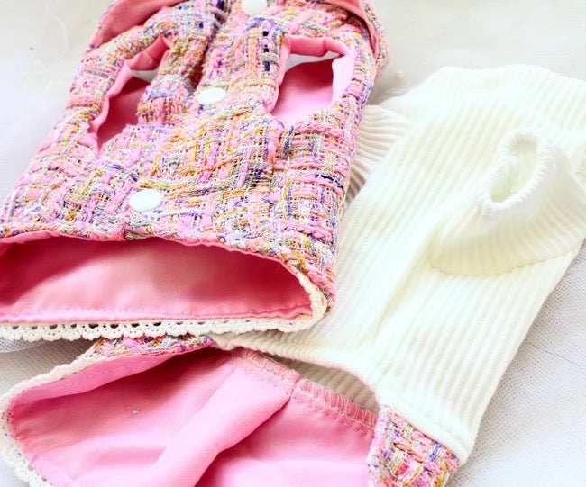 Baby Doll Tweed Dog Dress Set | Formal Skirt and Top Outfit
