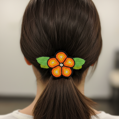 Orange and Yellow Beaded Flower Barrette