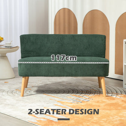 Modern 2 Seater Sofa, Upholstered Two Seater Couch with Rubber Wood Legs, Cream White