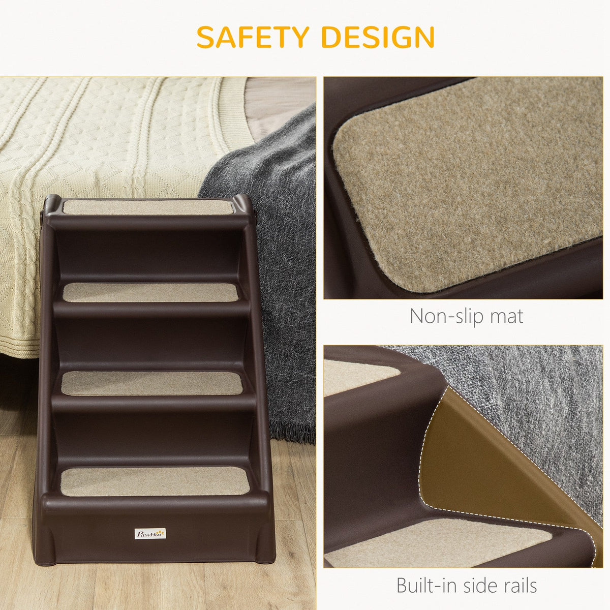 4-Level Portable Dog Stairs, Foldable Dog Steps for Small Dogs, Lightweight Cat Steps, with Nonslip Soft Mats, for High Bed, Sofa, Beige