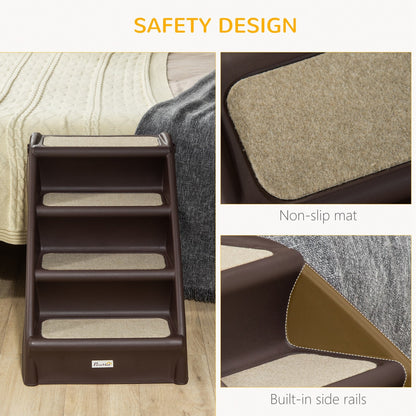 4-Level Portable Dog Stairs, Foldable Dog Steps for Small Dogs, Lightweight Cat Steps, with Nonslip Soft Mats, for High Bed, Sofa, Beige