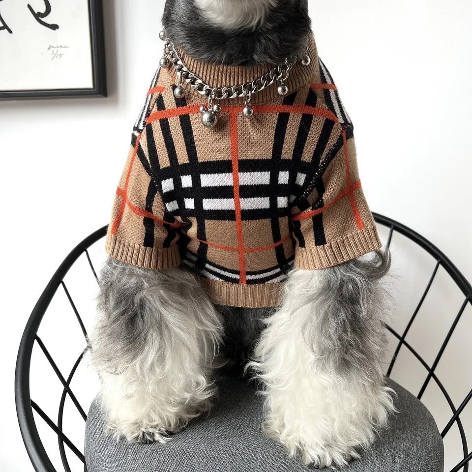 Dog Knit Sweater | Brrbrry Plaid Dog Sweater