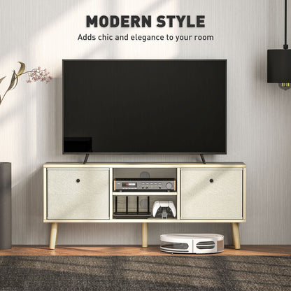 Modern TV Stand Cabinet with Foldable Drawers and Shelves for Living Room, Bedroom, White