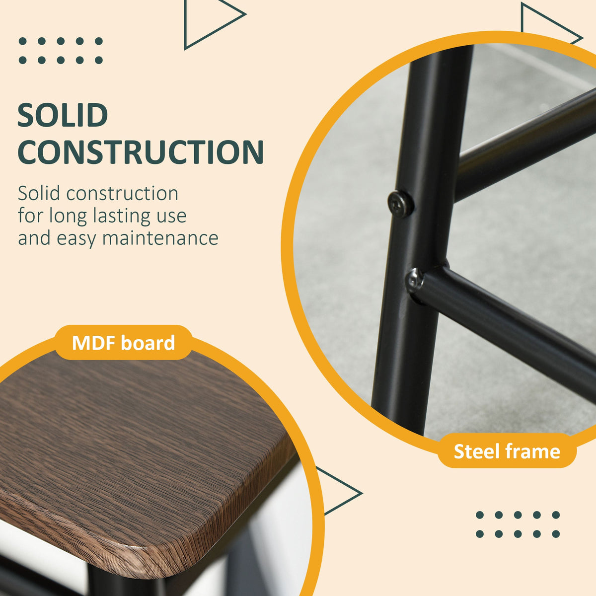 3 Piece Counter Height Bar Table Set with 1 Table, 2 Matching Stools, Dining Table Set with Storage Shelf and Metal Frame Footrest, Black and Oak