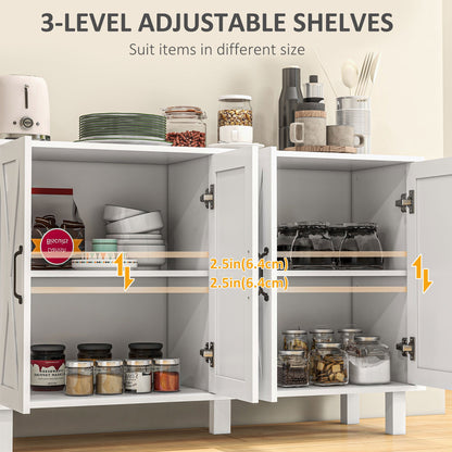 Kitchen Sideboard Cabinet with 4 Barn Doors and 2 Adjustable Shelves, Buffet Table for Living Room, Hallway, Black