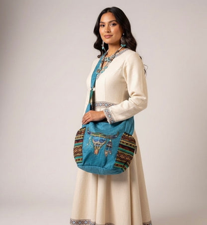 Buffalo Skull Embroidered Crossbody Bag