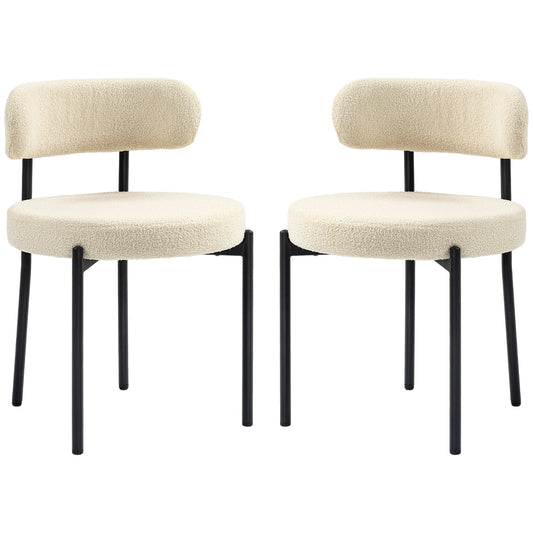 2 Pieces Kitchen Chairs, Modern Dining Chairs w/ Berber Fleece Upholstery and Steel Legs for Living Room, Beige