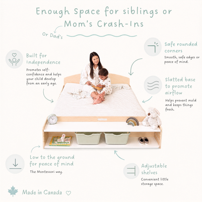 CHERRY FULL - Montessori Floor Bed with Shelves
