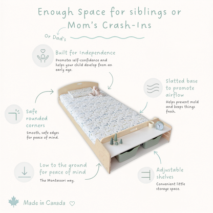 CHERRY TWIN - Montessori Floor Bed with Shelves