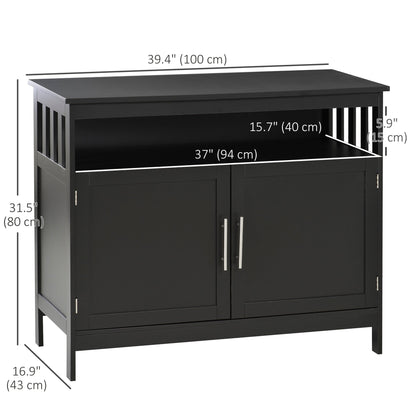 Kitchen Sideboard, Buffet Cabinet, Wooden Storage Console Table with 2-Level Cabinet and Open Shelf, Black
