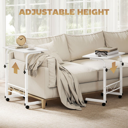 Mobile Standing Desk with Adjustable Height, 23.5 inch Stand Up Desk with Wheels, Natural Wood