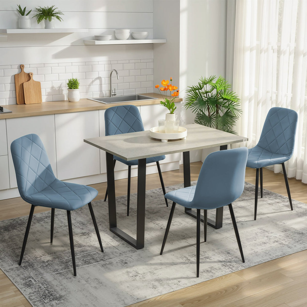 Dining Chairs Set of 4, Upholstered Dining Room Chairs with Steel Legs, Modern Kitchen Chair for Dining Room, Black
