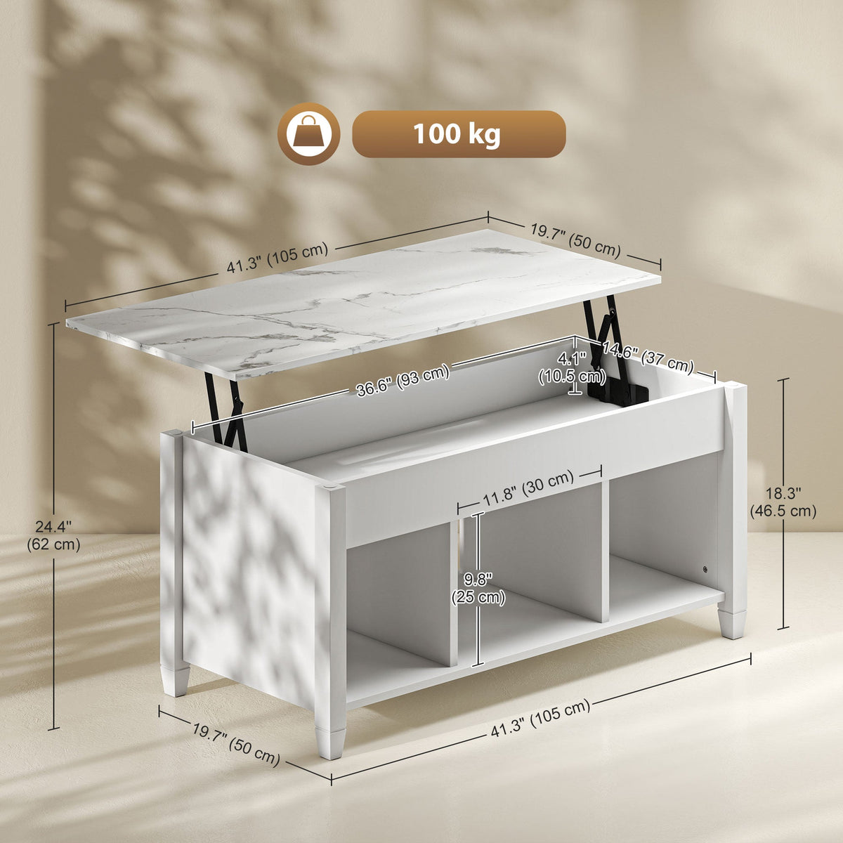 Lift Top Coffee Table, Modern Center Table with Storage Shelves and Hidden Compartment for Living Room, 41" L, Espresso