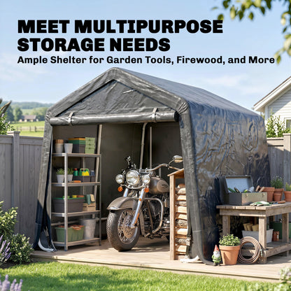 7.9' x 6.6' Garden Storage Tent, Patio Storage Shelter w/ Metal Frame and Double Zipper Doors, Dark Grey