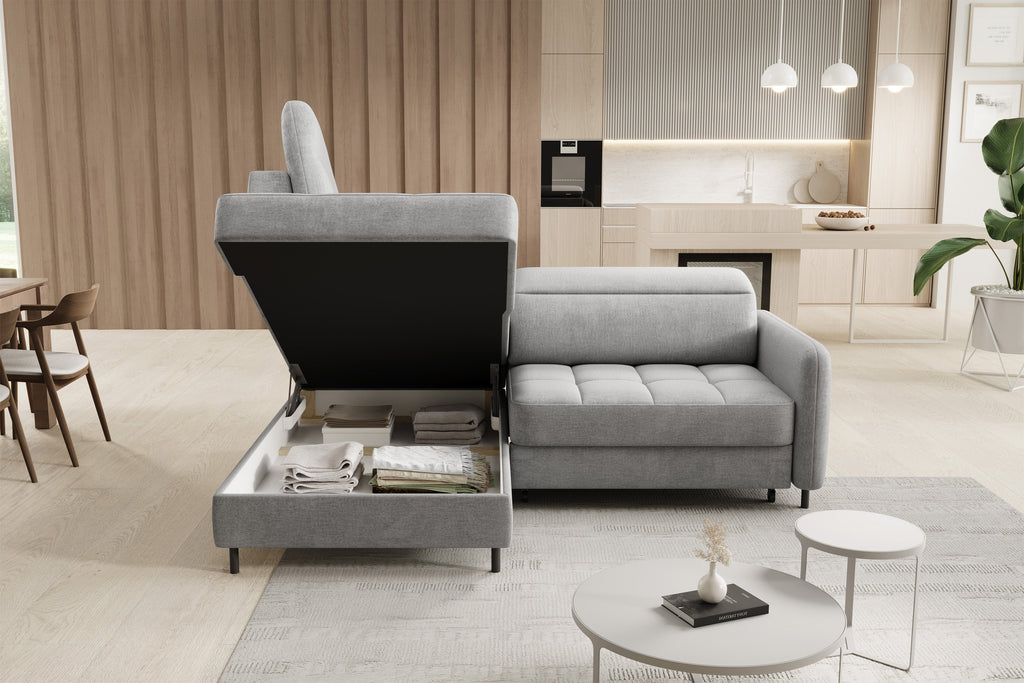 Barea 3 Seater Storage Sleeper Chaise Sofa - Light Grey