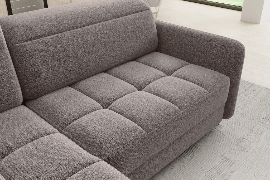 Barea 3 Seater Storage Sleeper Chaise Sofa - Fudge Brown