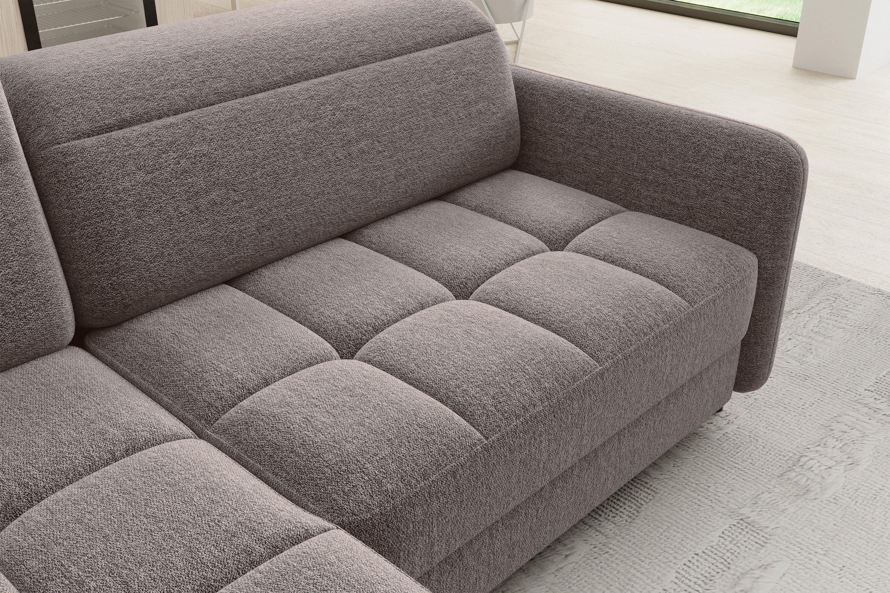 Barea 3 Seater Storage Sleeper Chaise Sofa - Fudge Brown