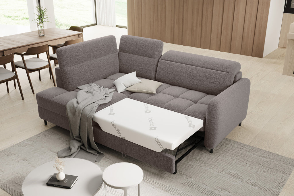 Barea 3 Seater Storage Sleeper Chaise Sofa - Fudge Brown